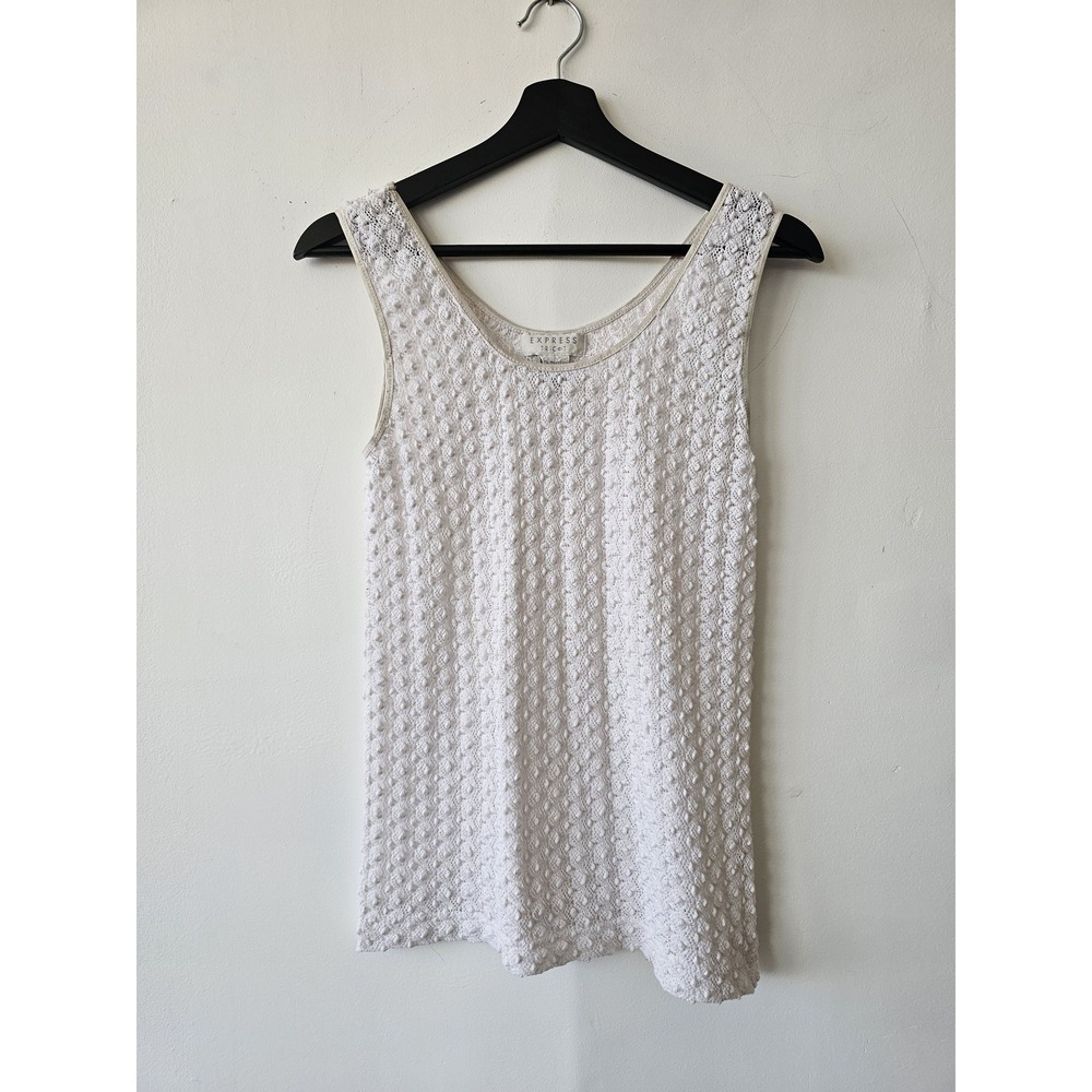 Express Tricot‎ Tank Top Womens Large White Textured Lace Sleeveless Vintage 90s